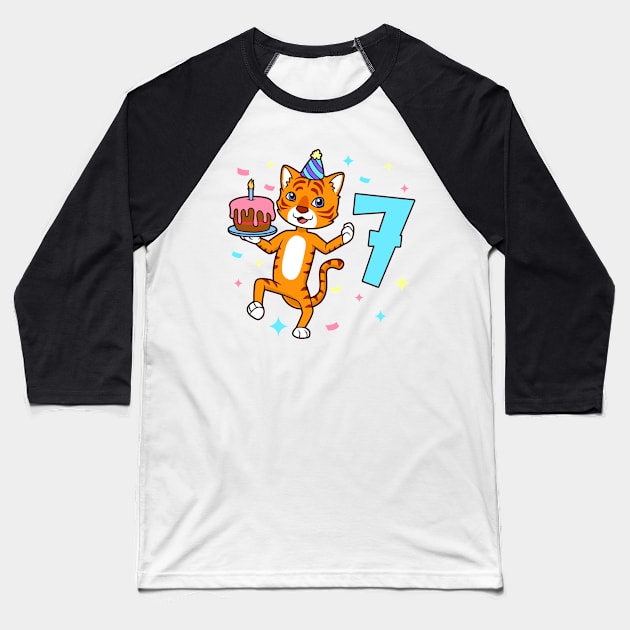 I am 7 with tiger - boy birthday 7 years old Baseball T-Shirt by Modern Medieval Design